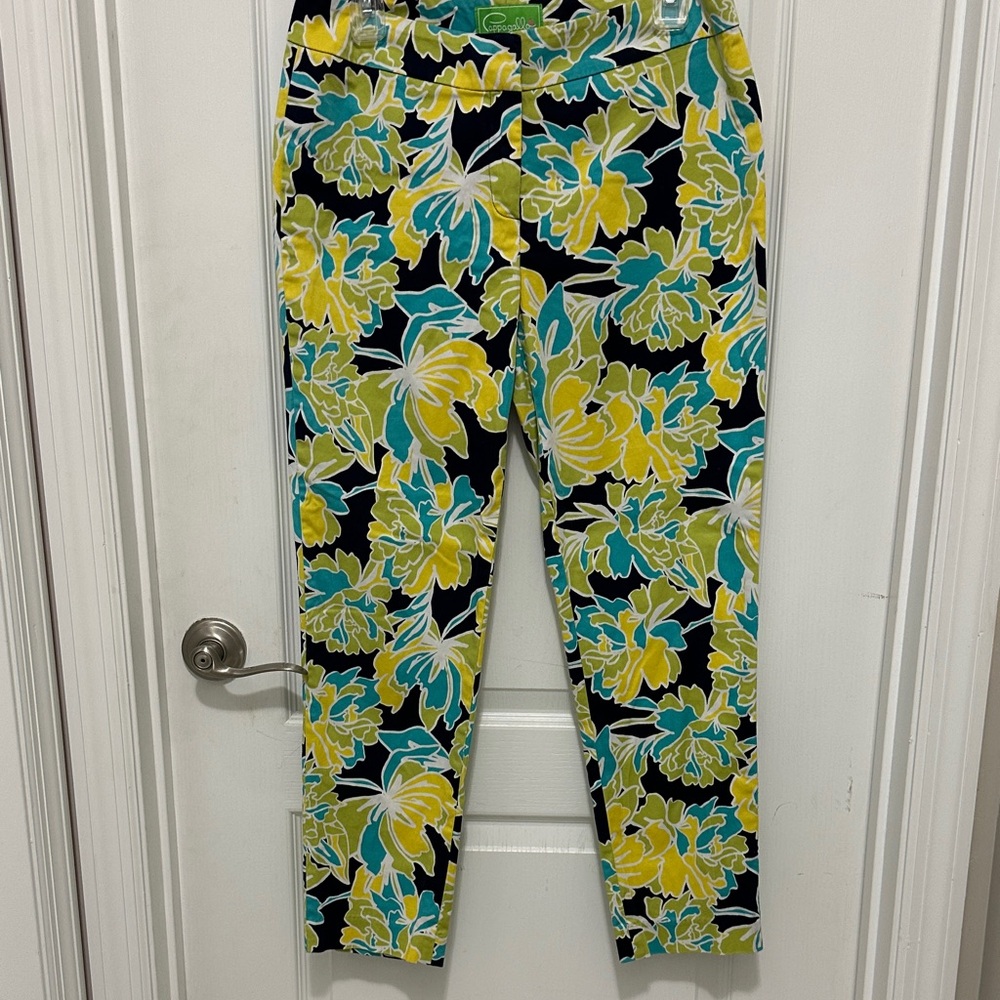 Pappagallo Vibrant Floral Pants in Yellow and Blue Size 6